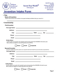 Invention Intake Form at Williams Intellectual Property